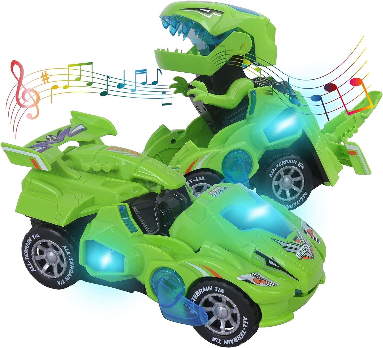 Flooyes Dinosaur Toys for 36 Year Old Boys, Kids Transforming Dinosaur Car with LED Light and