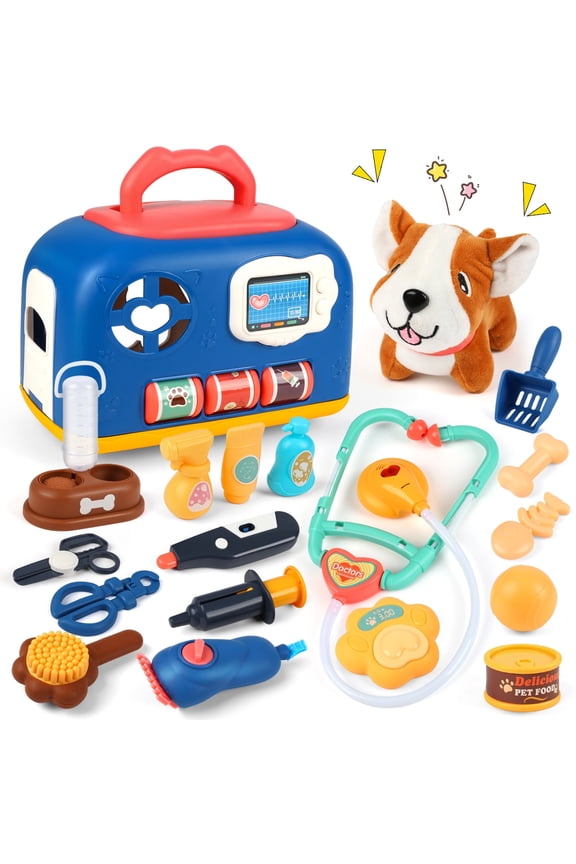 Dog Toys for Kids, Veterinarian Playset for Kids Puppy Stuffed Animal with Carrier & Accessories Pretend Play Toys Vet Kit Toy Gift for 3 4 5 6 Year Old Girl