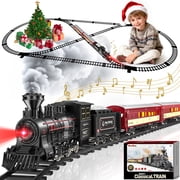 Flooyes Electric Train Set, Metal Alloy Christmas Trains with Steam Locomotive, Glowing Passenger Carriages,Christmas Train Toys for Boys Girls 3-12 Years