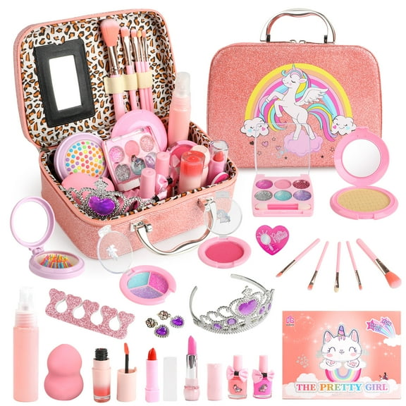 Flooyes Girls Unicorn Makeup Kit for Kids - Real Washable Makeup Bag