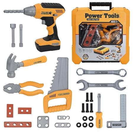 Flooyes Kids Boys Tool Set,STEM Education Learning Toys with Tool Box for Toddlers Ages 3-6, Birthday Christmas Gifts for Boys.(Yellow)