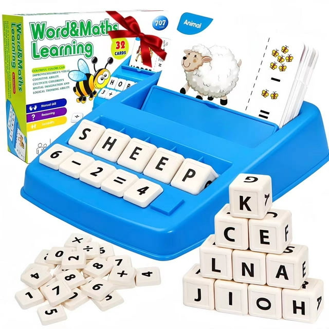 Flooyes Matching Letter Learning Games for Kids, 32 Words Spelling, 20 Number Blocks, 5 Symbol Blocks, Preschool Educational Toys for Toddler Ages 3+