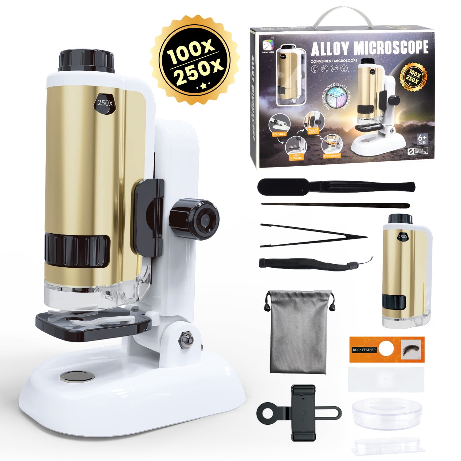 Flooyes Microscope 100X-250X Kit for Kids 8 9 10 11 12 Years, Educational STEM Toys Birthday Gift for Kids Boys Girls Ages 8-12 Years.