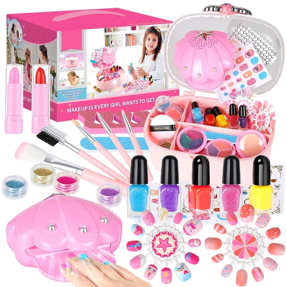 Flooyes Pretend Play Kids Colorful Nail Toys Set, Shell Makeup Toy Kit for Little Girls Age 7-12 , Idea Birthday Gift for Kids 3-12