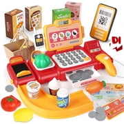 Flooyes Pretend Play Supermarket Cash Register Toy Kit, 36PCS Play Food and Cashier, Birthday Gifts Toys for Kids Boys Girls 3 4 5 6 7 8