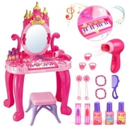Flooyes Pretend Play Toys for Girls Toddlers, 13-key Piano Vanity Princess Toy Birthday Gift for Girl Kids Ages 3 4 5 6 Years.