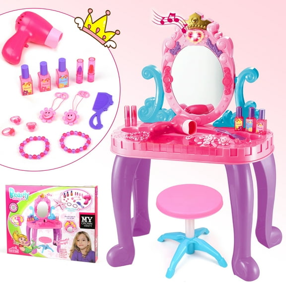 Flooyes Pretend Play Toys for Girls Toddlers, Ocean Princess Vanity Toy with Sound and Light, Birthday Gift for Girl Kids Ages 3 4 5 6 Years.