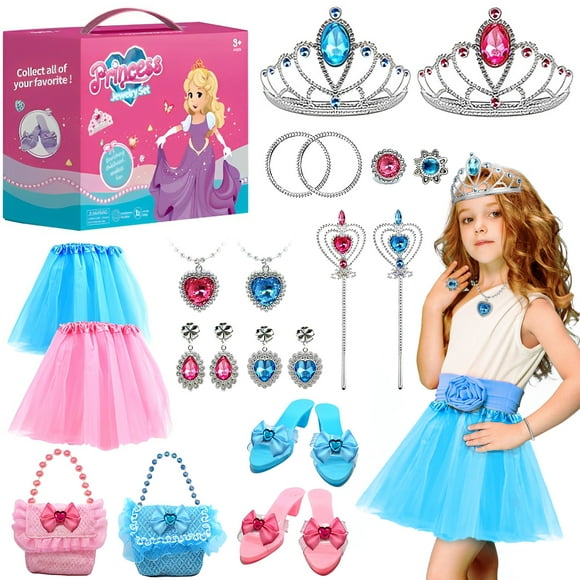 Flooyes Princess Toy, Dress Up Toy Set for Little Girls, Jewelry, Crown and Shoes, Princess Pretend Play Toy Gift For 3 4 5 6 7 Year Old Girls