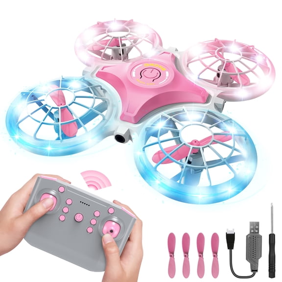 Flooyes Mini Pink Drone for Girls Kids and Beginner