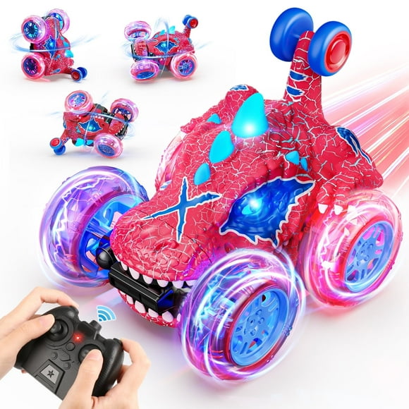 Flooyes RC Stunt Cars Toys for Boys Age 3-7, Dinosaur Remote Control Car 360° Rotating with 2.4GHz Rechargeable Wheel Lights Outdoor Toys Car Gift for Boys 3 4 5 6 7 8 9 10 11 12
