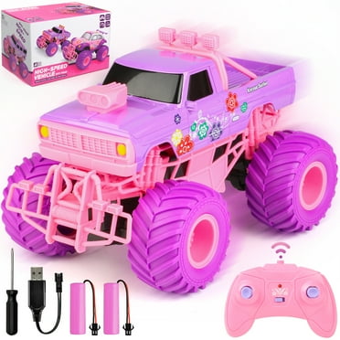 Flooyes Remote Control Car for Girls, Pink RC Cars, 2.4GHz All Terrain Off-Road Moster Trucks, 2 Rechargeable Batteries, Birthday Toy Gift for Kids Age 6 7 8 9 10 