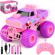 Flooyes Remote Control Car for Girls, Pink RC Cars, 2.4GHz All Terrain Off-Road Moster Trucks, 2 Rechargeable Batteries, Birthday Toy Gift for Kids Age 6 7 8 9 10+