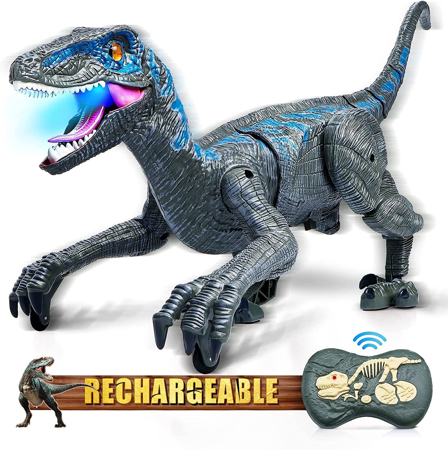 Flooyes Remote Control Dinosaur Toys for Kids,Walking & Roaring Simulation Velociraptor Dinosaur