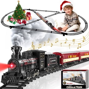 Flooyes Electric Train Set, Metal Alloy Christmas Trains with Steam Locomotive, Glowing Passenger Carriages,Christmas Train Toys for Boys Girls 3-12 Years