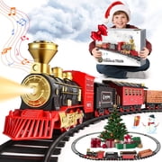 Flooyes Train Set for Boys Girls, Classic Train Toys with Smoke, Light & Sound,Under the Christmas Tree Toy Train Set, Christmas Birthday Gift for Kids 3+ Years Old