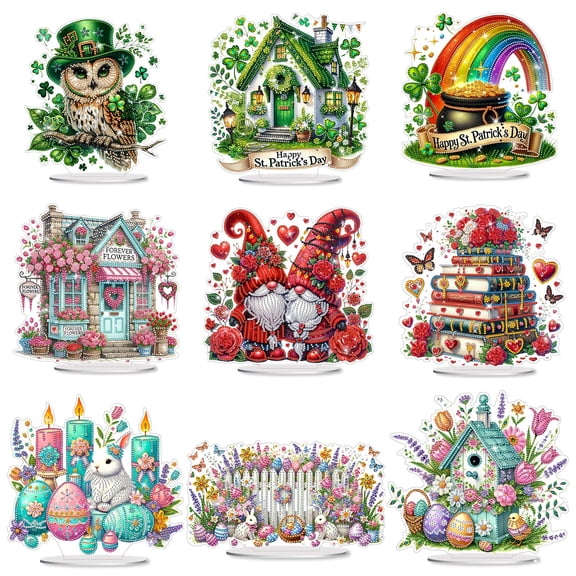 Flopesn Creative Holiday DIY Diamond Painting Decorative Ornament Irregular-Shaped Acrylic Home Decor (Double-Sided Design, Single-Sided Rhinestone Accents)-9PCS Holiday