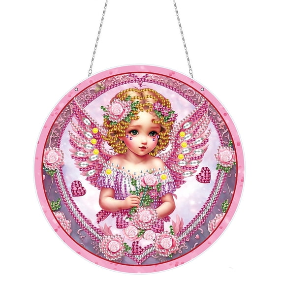 FLOPESN Holiday Themed DIY Diamond Art Painting Pendant, Festive Atmosphere Home Decor Round Ornament-Love Girl
