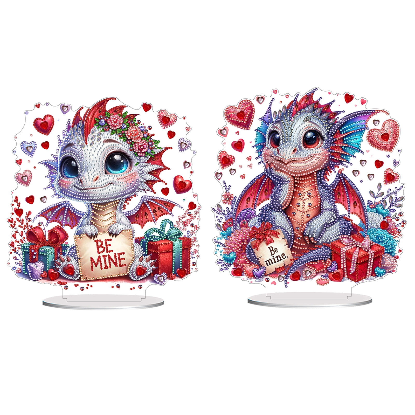 Flopesn Romantic Animal DIY Diamond Art Painting Decorative Ornament, Valentine's Day Gift Creative Design Pet Home Decor (Double-Sided Pattern, Single-Sided Diamonds)-2PCS-A
