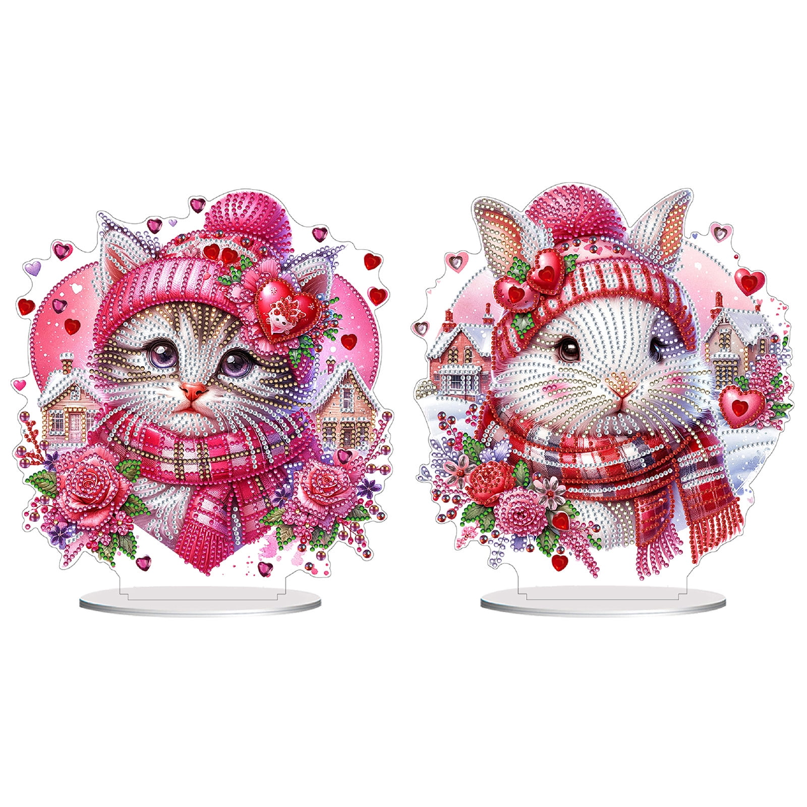 Flopesn Romantic Animal DIY Diamond Art Painting Decorative Ornament, Valentine's Day Gift Creative Design Pet Home Decor (Double-Sided Pattern, Single-Sided Diamonds)-2PCS-B