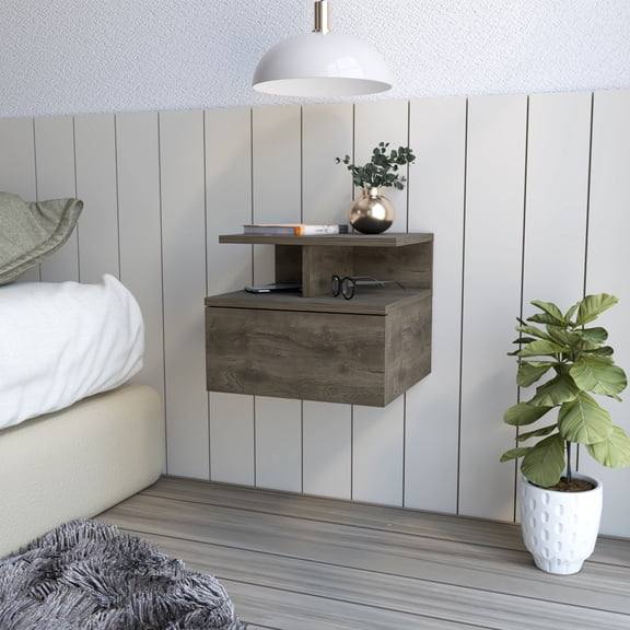 Flopini Floating Nightstand - Dark Walnut Finish, 1 Drawer - dokea