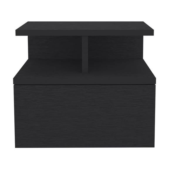 Flopini Floating Nightstand with One Drawer, Wall Mounted Bedside Table with Open Top Shelf, Particle Board Floating Side Table for Bedroom, Black
