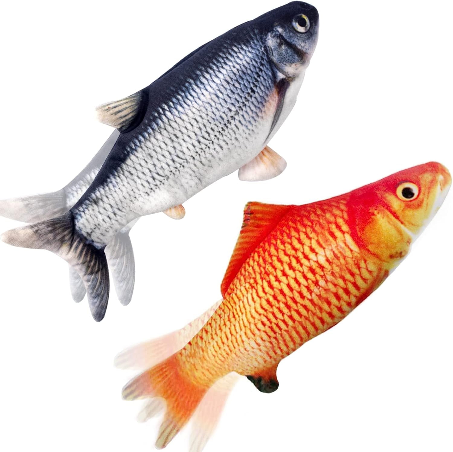 Flopping Fish Cat Toy with Catnip - 11" Electric Moving Interactive Plush Fish Toy for Indoor Cats & Kittens, Realistic Wiggle Kicker Toy for Kitty Exercise & Play(2 pcs)-dh