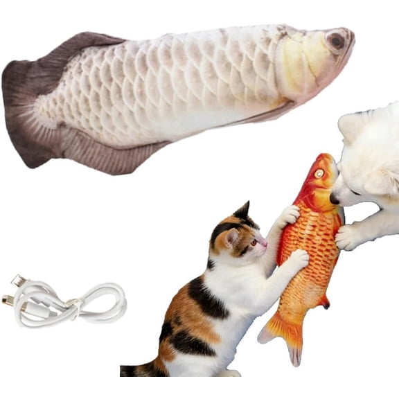 Flopping Fish Cat Toy Rechargeable Plush, USB Interactive Moving Fish Catnip Kicker Toy for Indoor Cats Chewing Kicking Exercise Play (K)