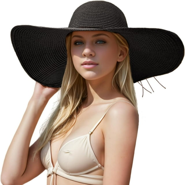 Floppy Big Beach Straw Hats for Women Foldable Summer Wide Brim