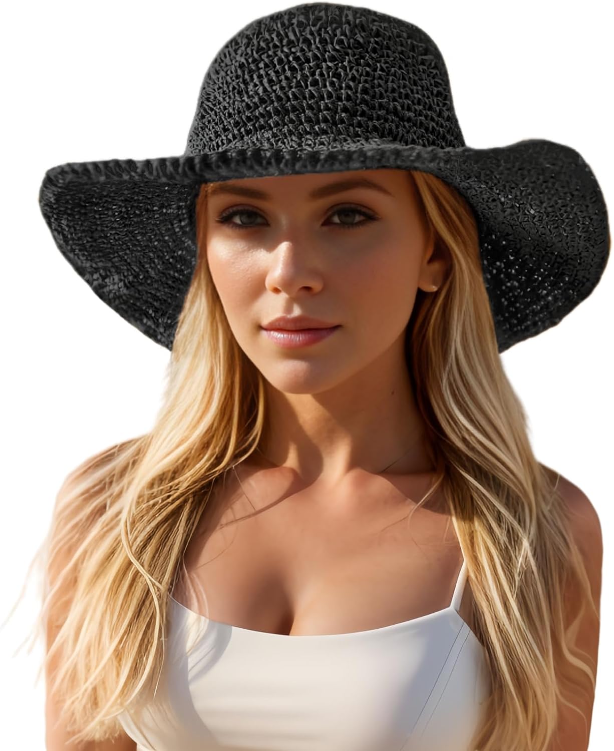 Floppy Big Beach Straw Hats for Women Foldable Summer Wide Brim