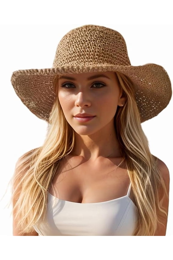 Floppy Big Beach Straw Hats for Women Foldable Summer Wide Brim Packable Sun Hat Womens Travel Straw Fedora Hat