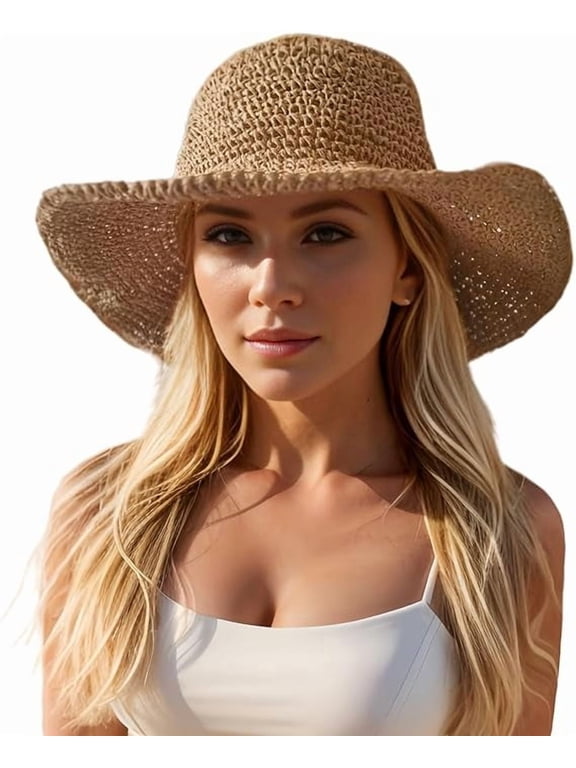 Floppy Big Beach Straw Hats for Women Foldable Summer Wide Brim Packable Sun Hat Womens Travel Straw Fedora Hat