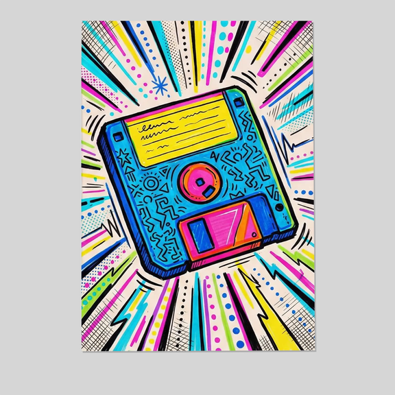 Floppy Disk Art Print 80s 90s Retro Tech Wall Decor Neon Vaporwave Pop Poster Full Size 24''x36'' The Golden Shop