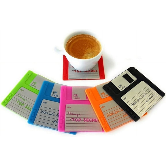 Floppy Disk Coaster Video Game Memorabilia Nerd Office Set of 6 Floppy Disk Decor Computer Geek Gifts Gifts for Geeks and Nerds Cool Office Gadgets Nerdy Gifts for Men Programmer Mug Party Coasters