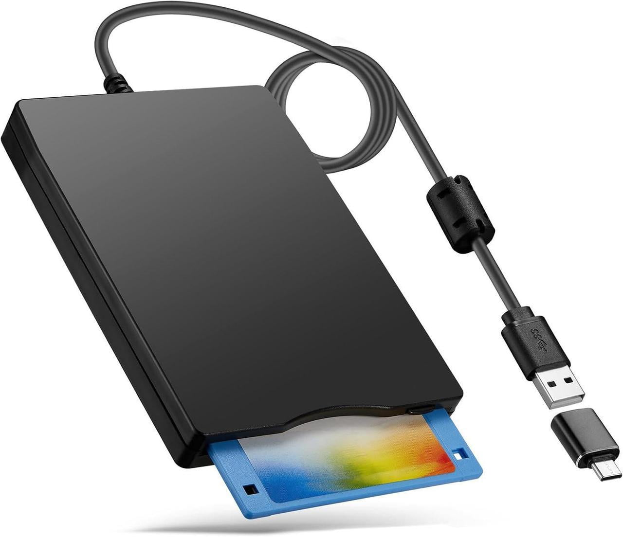 Floppy Disk Reader, 3.5 inch External USB Type C Floppy Disk Drive for PC, Laptop and Desktop Compatible with Windows 11/10/8/7/2000/XP, Black, Frosted Texture