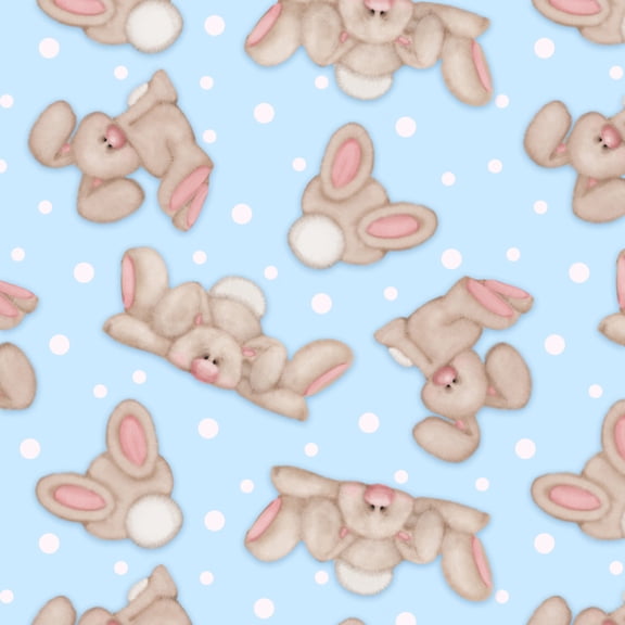 Floppy Ear Bunny Blue Flannel Fabric