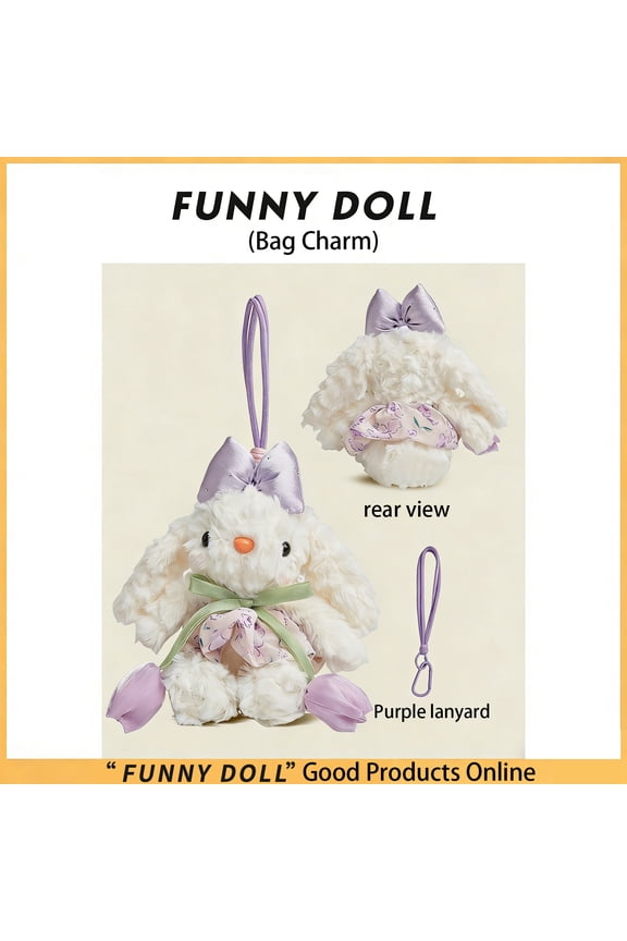 Floppy Eared Bunny Plush Keychain - Cute Lop-Eared Rabbit Keyring Bag Charm, Soft Short Plush Pendant for Keys Backpack Purse