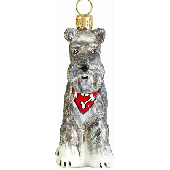 Floppy Ears Grey Schnauzer with Bandana Polish Glass Christmas Tree Ornament New