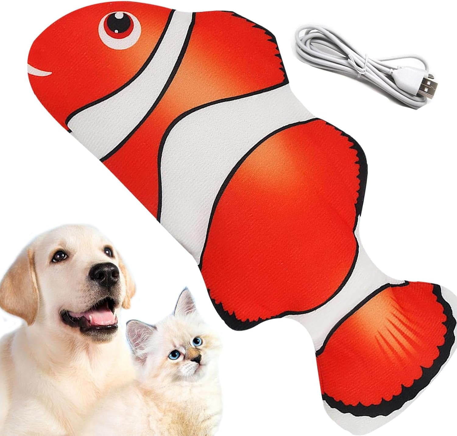 Floppy Fish Cat Toy, Realistic Flopping Fish Rocking Dog Toy, Electric Moving Fish with Interactive Function Cat Toy Pets Chew Bite Supplies Motion Sensor, USB Charged for Cat Exercise(Anemonefish)