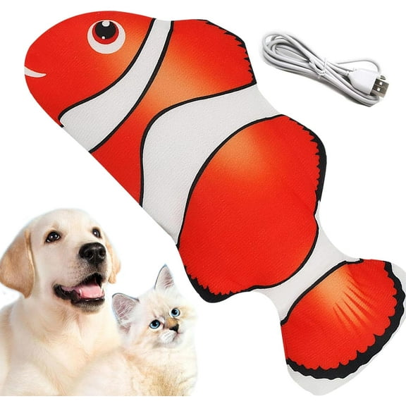 Floppy Fish Cat Toy, Realistic Flopping Fish Rocking Dog Toy, Electric Moving Fish with Interactive Function Cat Toy Pets Chew Bite Supplies Motion Sensor, USB Charged for Cat Exercise(Anemonefish)