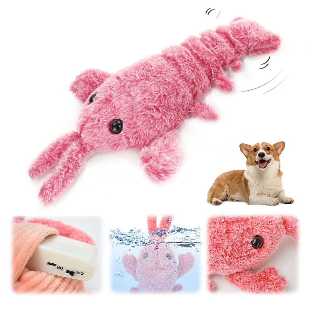 Floppy Lobster Interactive Dog Toy, 2025 Upgrade Calming Dog Toys for Small Dogs Puppy Toys for Chewing Teething, Funny Moving Dog Toys That Make Noise Chew Toys Plush Pet Toys