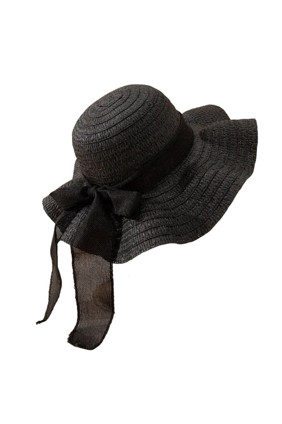 Floppy Straw Hat with Long Bow Tie, Breathable Woven Sun Cap for Women, Ideal for Beach, Vacation and Outdoor Activities