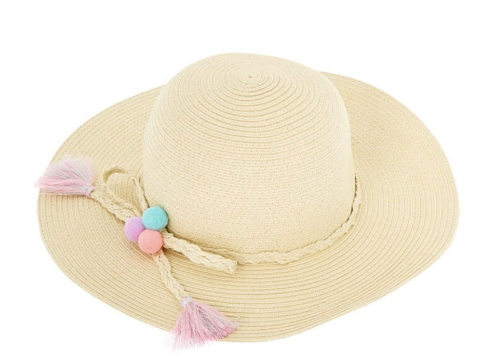 Floppy Straw Hat with Pom Poms