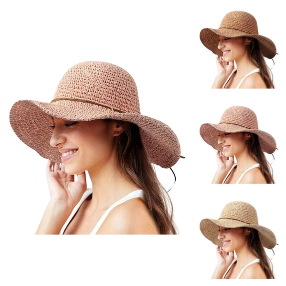 Floppy Straw Hats for Women Wide Brim Summer Beach Sun Hat Foldable Packable Straw Fedora Hat