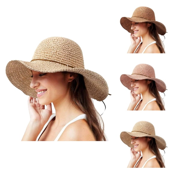 Floppy Straw Hats for Women Wide Brim Summer Beach Sun Hat Foldable Packable Straw Fedora Hat