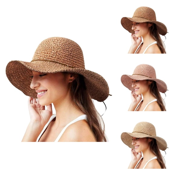 Floppy Straw Hats for Women Wide Brim Summer Beach Sun Hat Foldable Packable Straw Fedora Hat