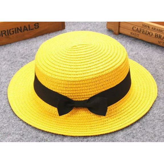 Floppy Sun Hat Women Wide Brim Straw Hat with Bow Beach Wedding Hat , Hontri Baby Bowknot Children Breathable Ha Kids Hat Boy (X04-Yellow)