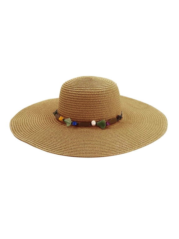 Floppy Sun Hats for Women Packable Straw Hat Boho Hats Gardening Hat for Women Sunhat Women Summer HatSummer Beach Korean Style All Summer's Fashion Large Brim Colored Stone Sunshade Hat