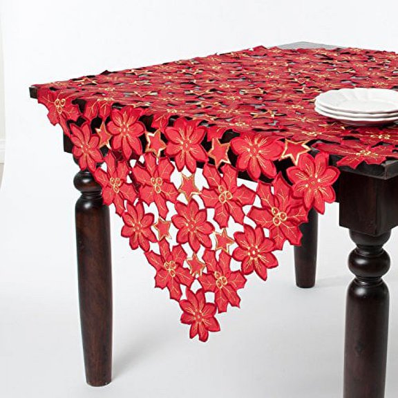 Flor De Navidad Embroidered and Cutwork Tablecloth (Burgundy, 54"x54")