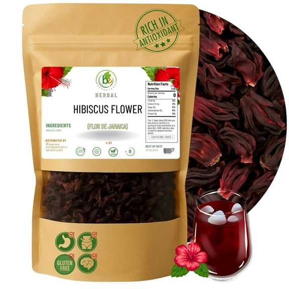 Jamaica (Hibiscus) Dried Flowers 4 oz Loose Leaf Herbal Tea Whole Petals & Flowers Authentic Mexican Agua Fresca Ingredient 100% Natural, Non-GMO, No Sugar, Caffeine-Free, Antioxidant-Rich