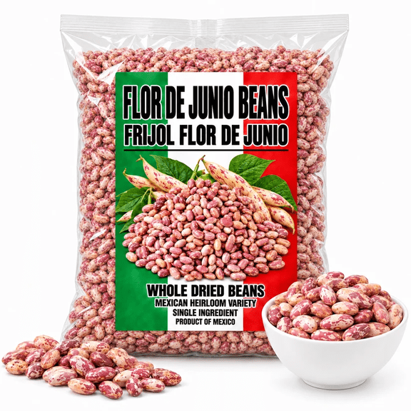 Flor de Junio Beans 2 lb, Whole Dried Mexican Heirloom Beans, Frijol Flor de Junio, Traditional Mexican Dried Beans, Imported from Mexico